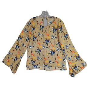 Ark & Co Women's Blouse Bell Sleeve Tunic Animal Print Cottage Keyhole Back Sz M